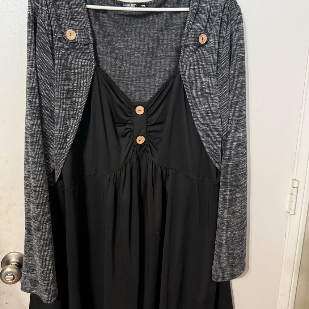 SHEIN Black and Gray Long Sleeve Dress